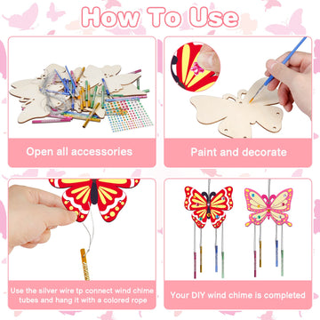 Fennoral 8 Pack Butterfly Wind Chime Kits For Kids Make Your Own Butterfly Wind Chimes Wooden Arts And Crafts Ornaments Diy To P