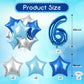 16Th Birthday Balloon For Boys, 40 Inch Royal Dark Navy Blue Number 16 Mylar Balloon, Silver Sky Light Blue Self Inflating Star