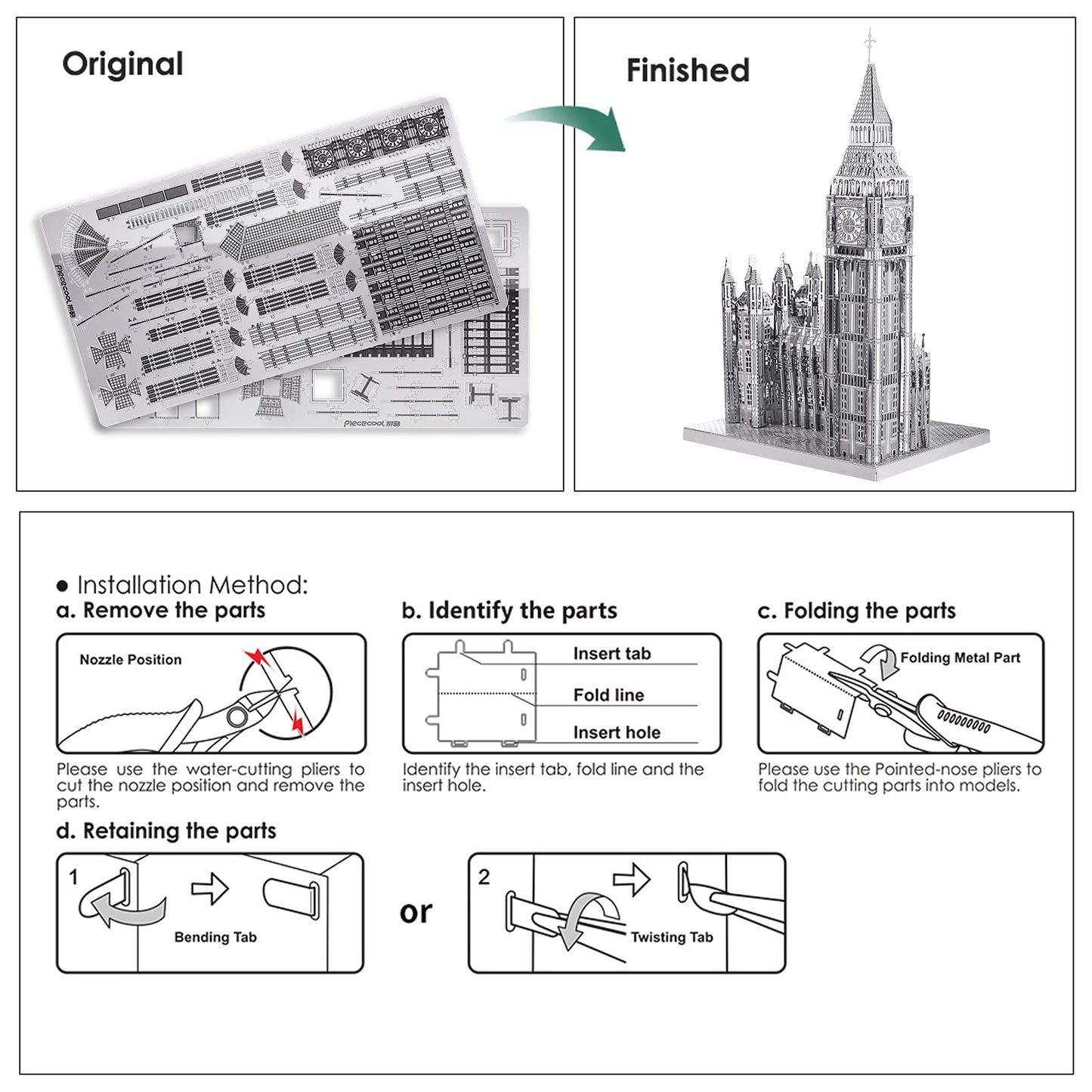 Piececool 3D Puzzles For Adults Metal Big Ben Model Kit, The Clock Tower London Architecture Building Kit, Stem Toys For Teens B