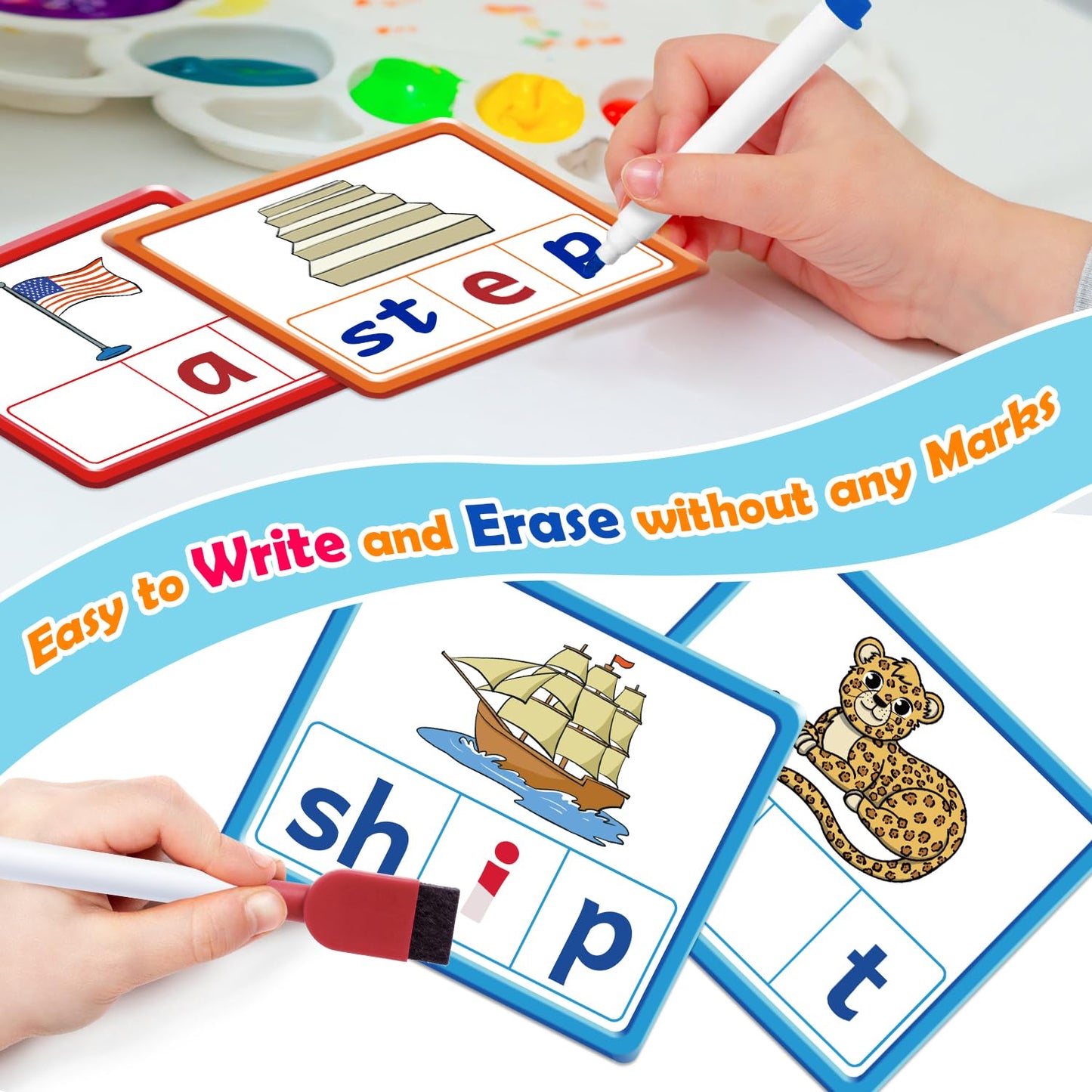 Torlam CVCC & CCVC Word Games - Sight Words Flash Cards for Kids, Phonics Learning, Speech Therapy, Small Size, White