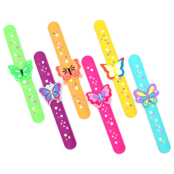 PAITUEND Butterfly Theme Slap Bracelets Party Favors-Butterfly Silicone Wristbands (6pack) for Boys&Girls Birthday&Butterfly The