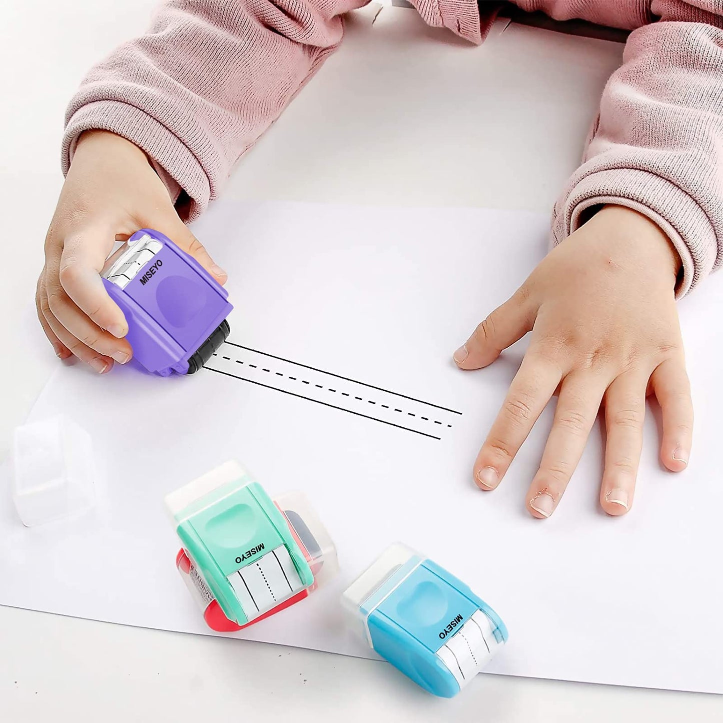 Miseyo Dashed Handwriting Lines Practice Roller Stamp (Purple)
