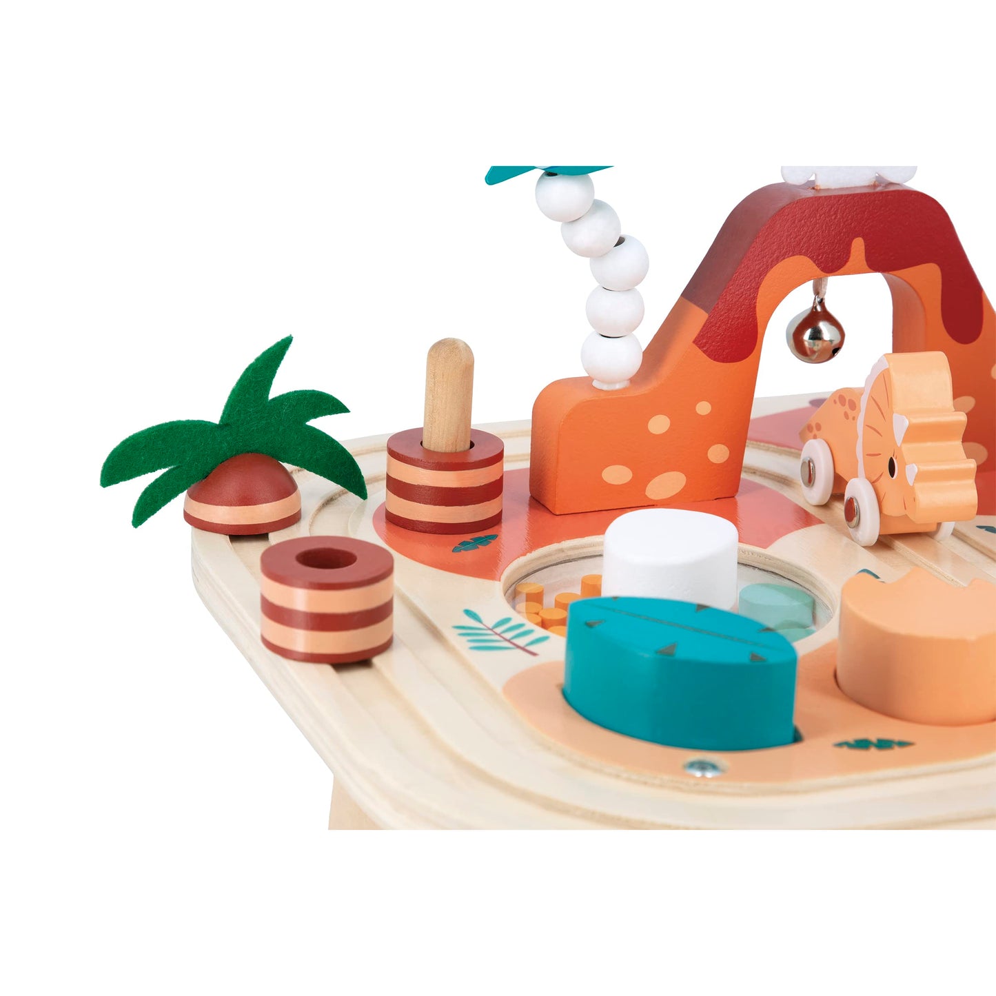 Janod Dino - Dinosaur Activity Table - 8 Activities In One - Includes Push Track, Stacking Toys, Bead Maze, And Gears - Ages 12 Months+ - J05825