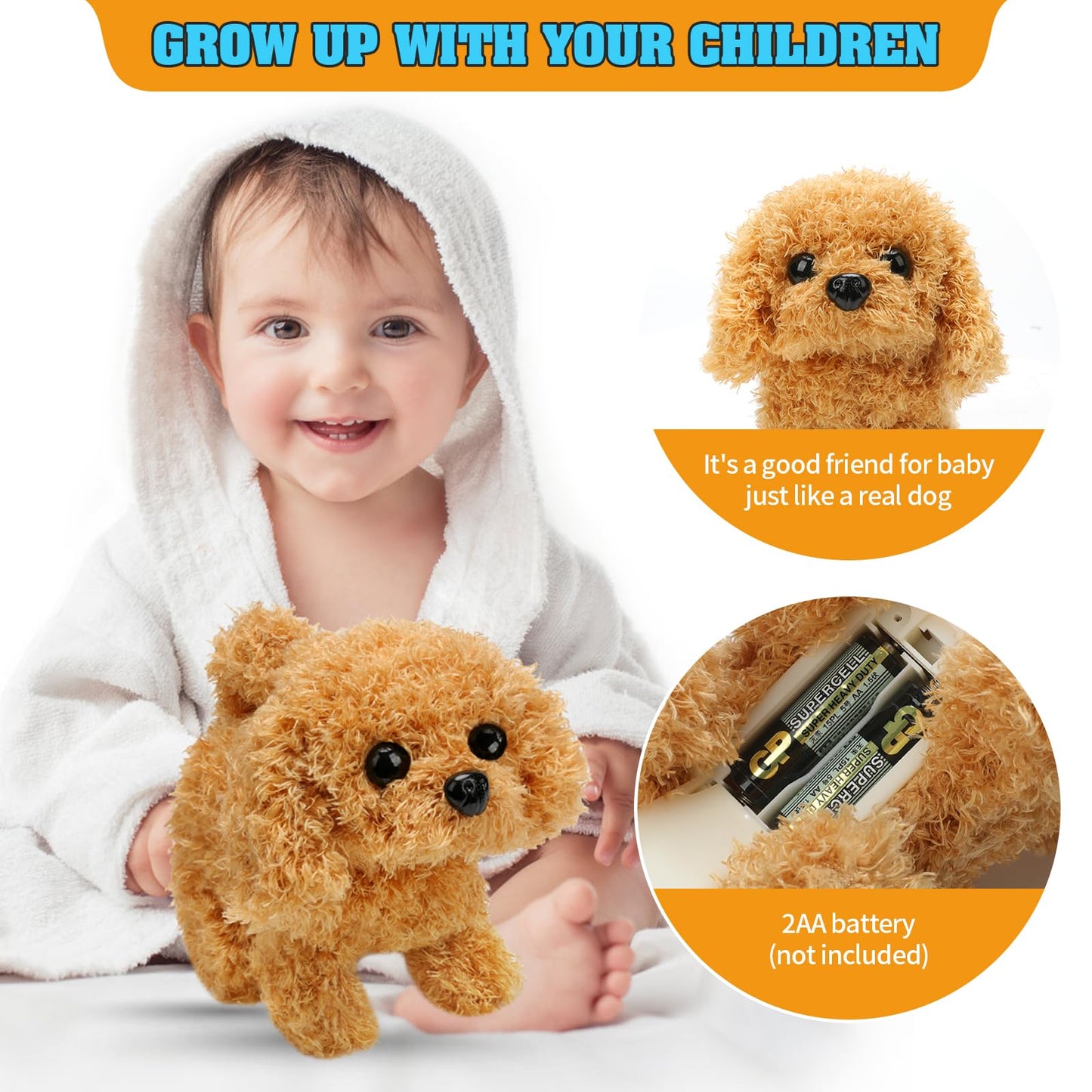 Ksabvaia Plush Teddy Toy Puppy Electronic Interactive Dog - Walking, Barking, Tail Wagging, Stretching Companion Animal For Kids Toddlers