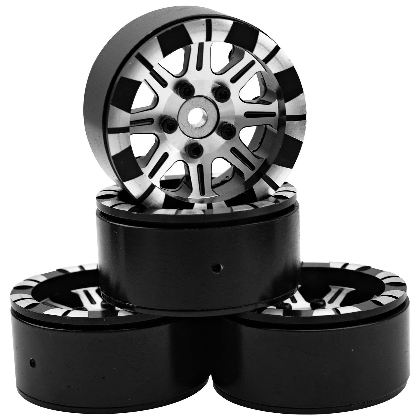 4Pack HIRCQOO Metal 1.9 inch Beadlock Wheel Rims 12 Hex Hubs CNC Machined Compatible with Axial SCX10 90046 SCX10-III Redcat Gen