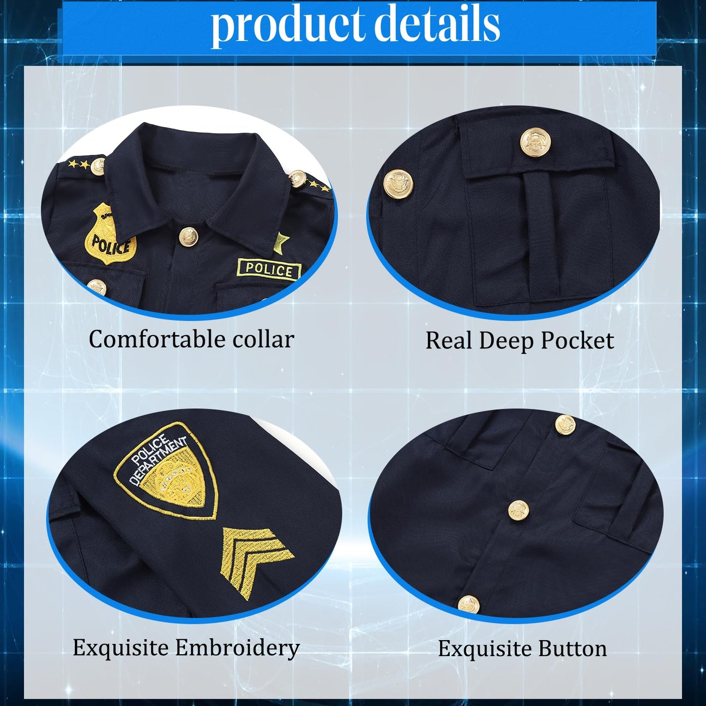 Miulruma Cop Costume For Kids Boys Police Officer Costume Suit With Hat Toddler Halloween Costume Outfit Set With Stuff Toy Acce