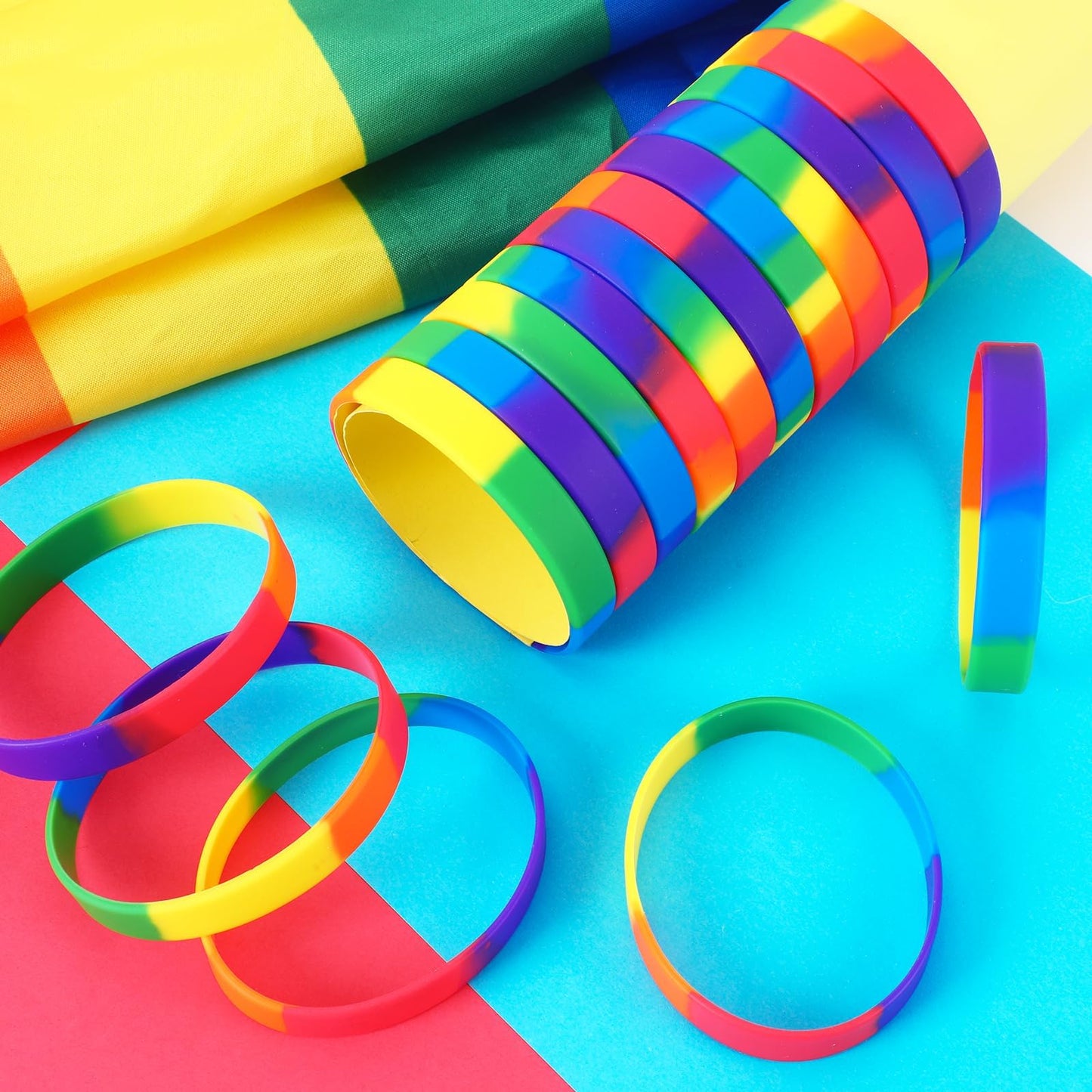 Junebrushs 24Pcs Gay Pride Silicone Bracelets Lgbt Rainbow Rubber Wristbands For Parades Decorations Party Favors Accessories (6
