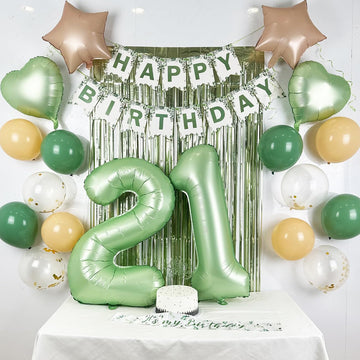 21St Birthday Decorations For Her, Sage Green 21 Birthday Party Decorations- 21St Happy Birthday Banner Sash Cake Topper Olive Green Balloons Kit, 21St Birthday Gifts For Women Birthday Party Supplies