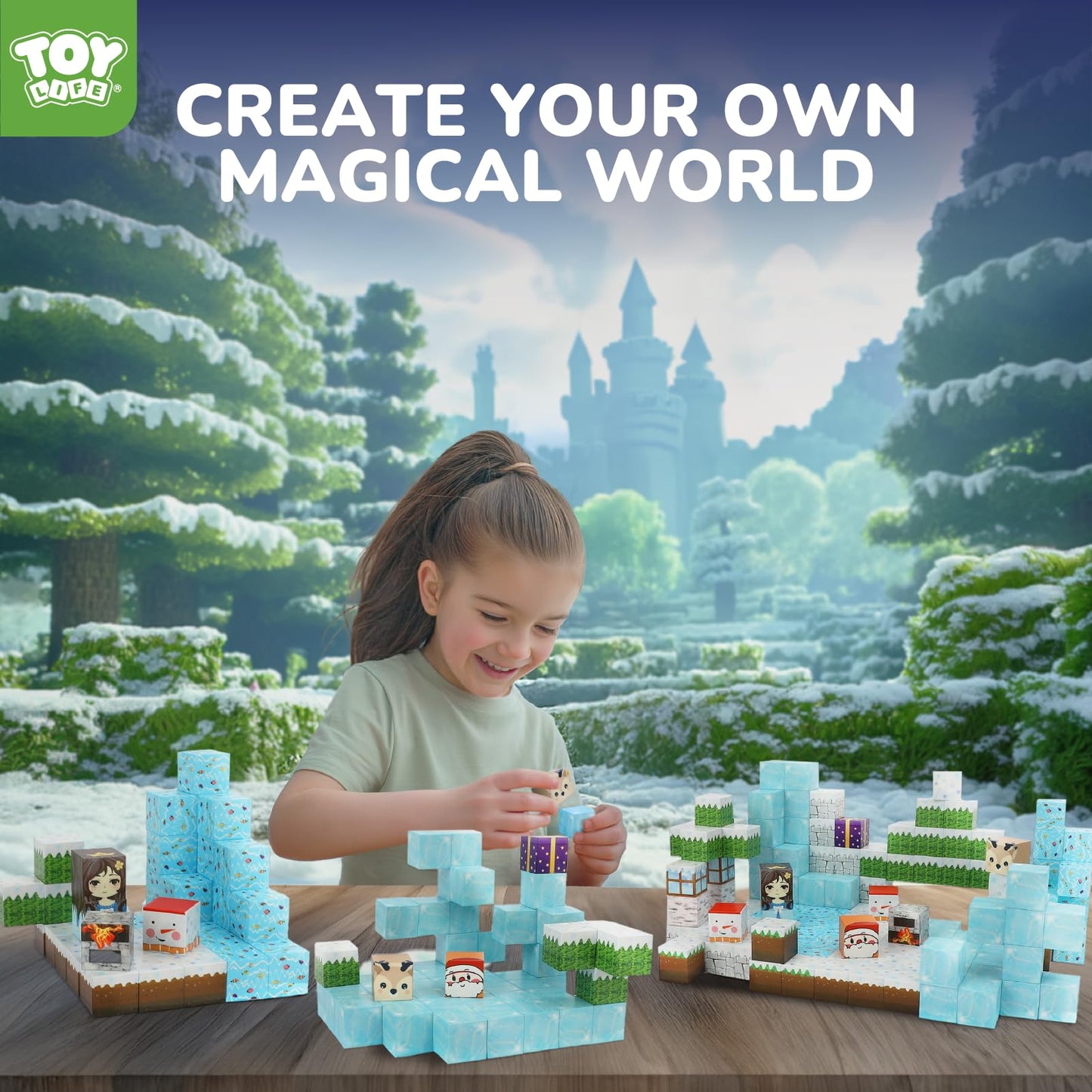 Toy Life Magnetic Blocks, 154 Pcs Mine Magnet Block Set Build Frozen Princess Castle World For Kids Age 3+ Year Old Boys Girls,