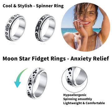 Mucal Anxiety Ring For Women Men 6Pcs Stainless Steel Anti Anxiety Rings With Beads Fidget Ring For Anxiety Spinner Rings For Anxiety Relief,Silver,Mucal Anxiety Rings