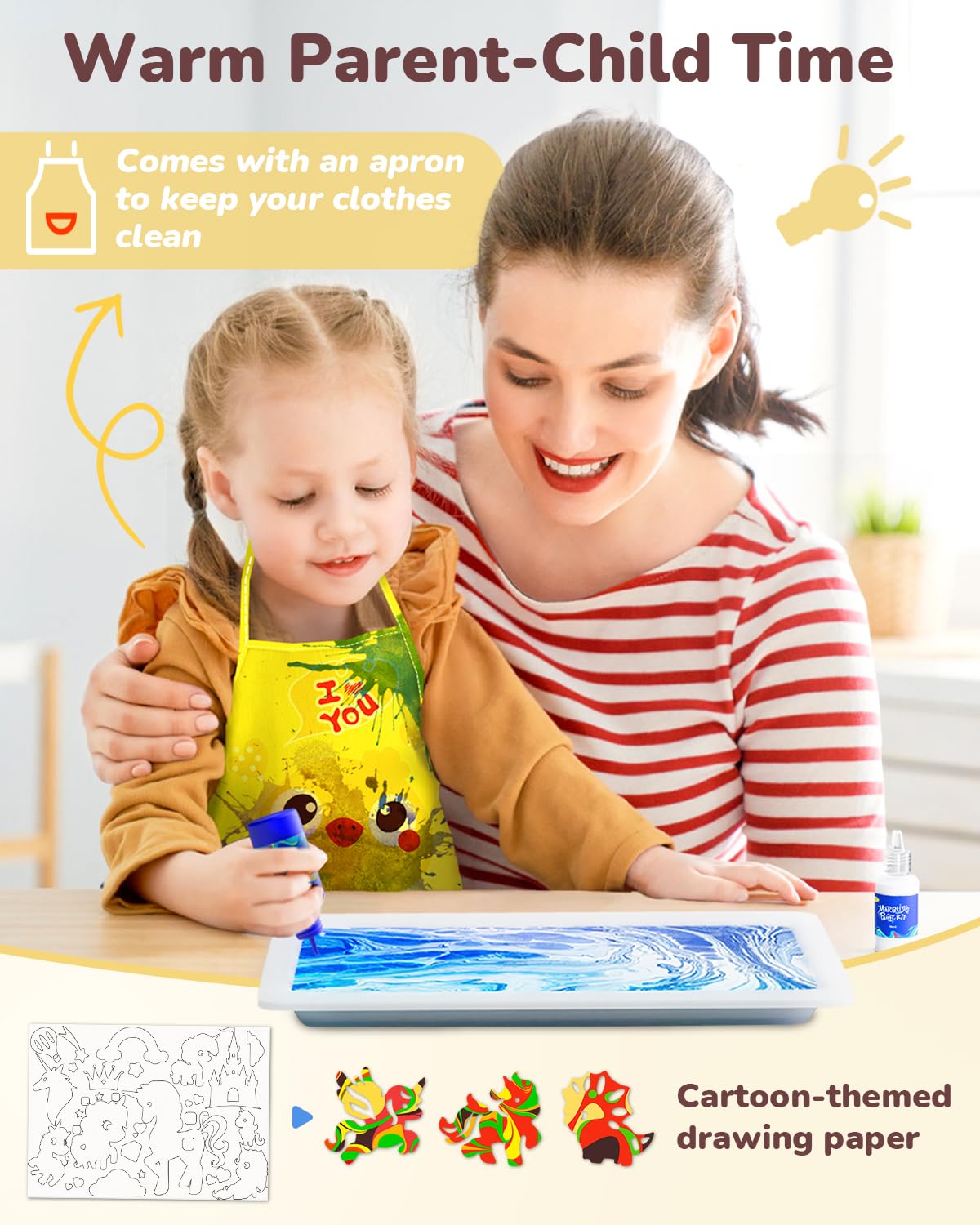 JUPITEARTH 52Pcs Water Marbling Paint Kit for Kids, Arts & Crafts, 10.64x7.68 in, 8 Colors, Perfect for Ages 3-