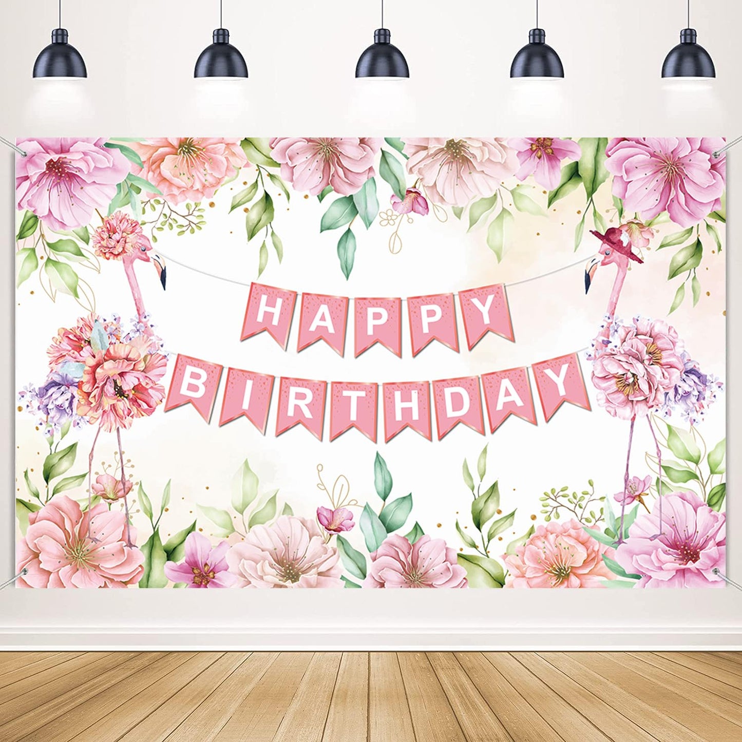 Pink Happy Birthday Backdrop, Rose Flowers Birthday Photography Backdrop, Floral Birthday Banner Birthday Party Flower Backdrop