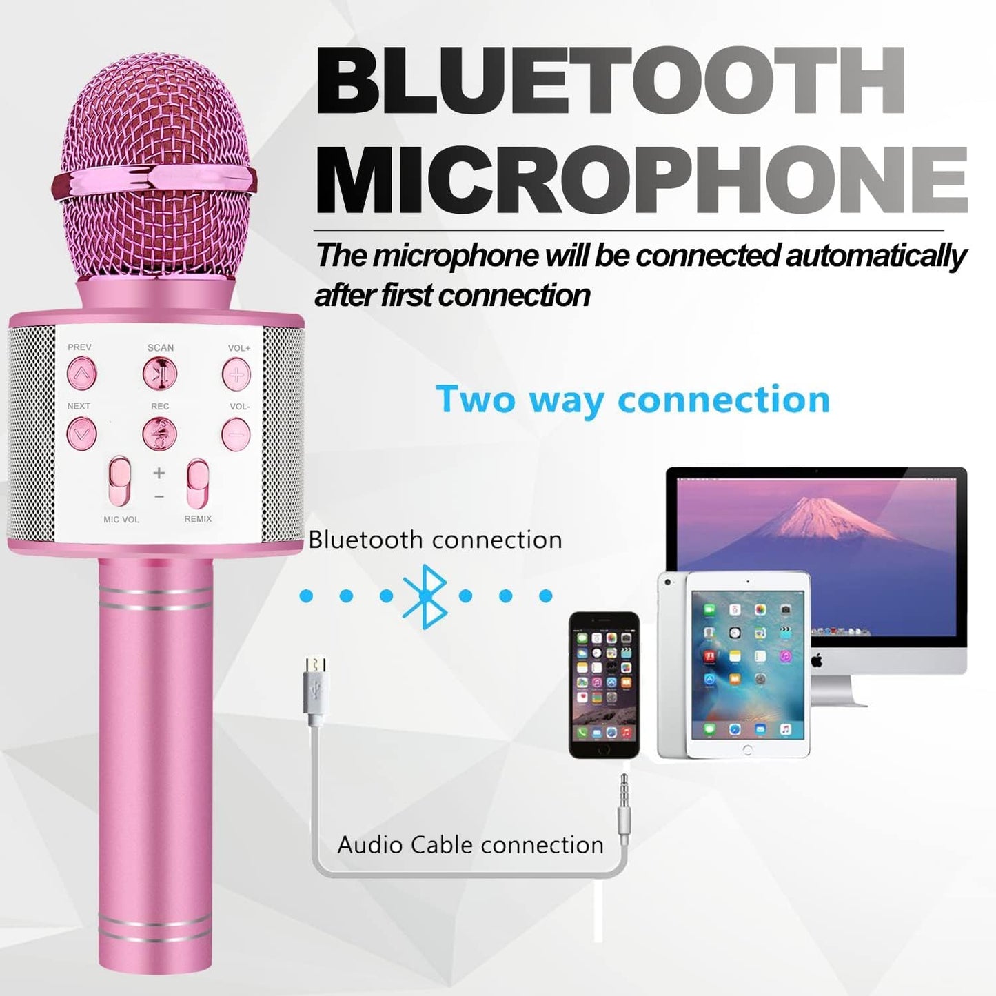 Kids Karaoke Microphone For Singing: Bluetooth Karaoke Microphone Wireless - Perfect Christmas Birthday Gifts For 2 3 4 5 6 7 8 Year Old Girls Toys