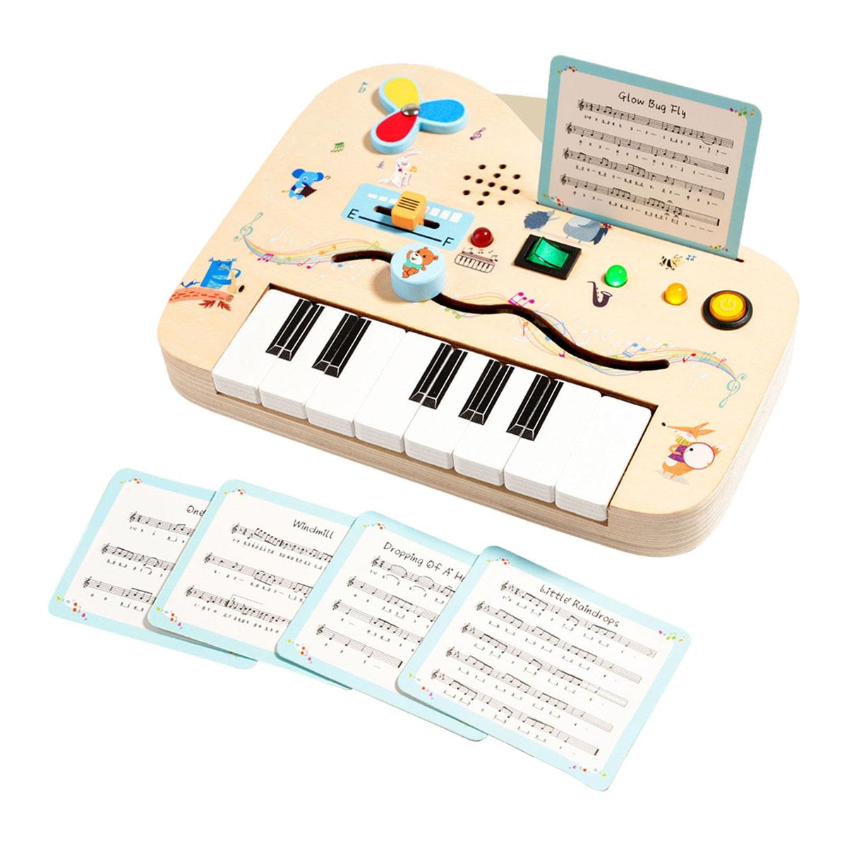 Zoomella Wooden Piano Busy Board Portable Sensory Toy For Boys Girls Toddler Children