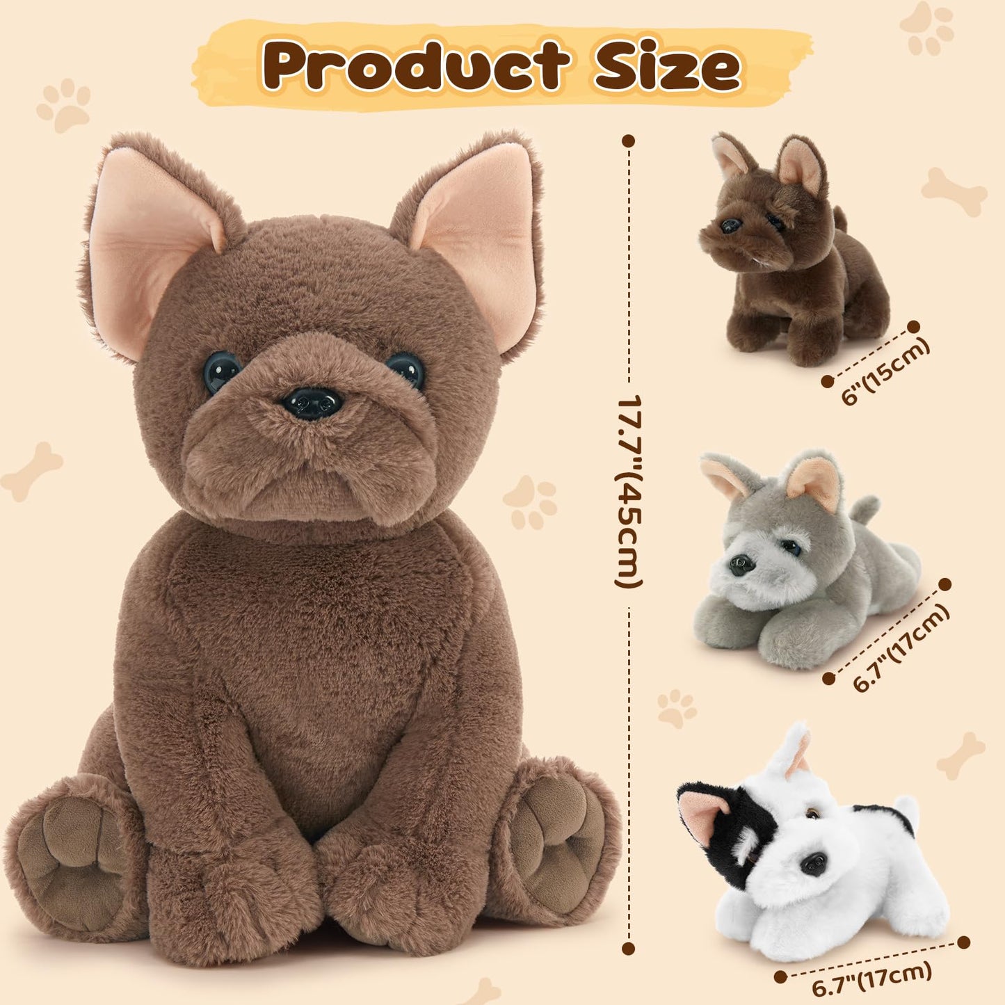 Tezituor French Bulldog Stuffed Animal With 3 Babies,17.7 Inches Mommy Dog Plush Soft Puppy Toys Realistic Fluffy Dog Christmas