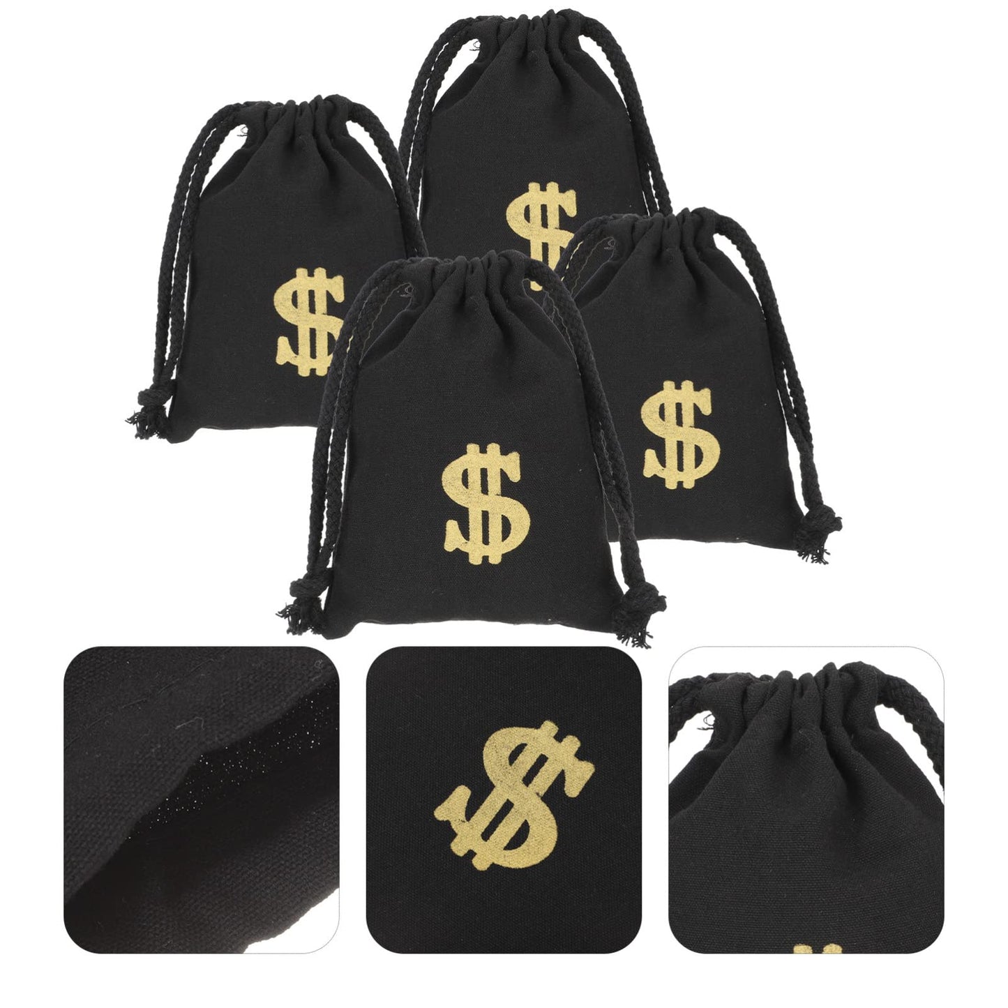 NUOBESTY 4 Pcs Money Drawstring Bag Dollar Party Favor Bags Canvas Money Pouch Dollar Sign Carrying Sack for Bank Robber Pirate