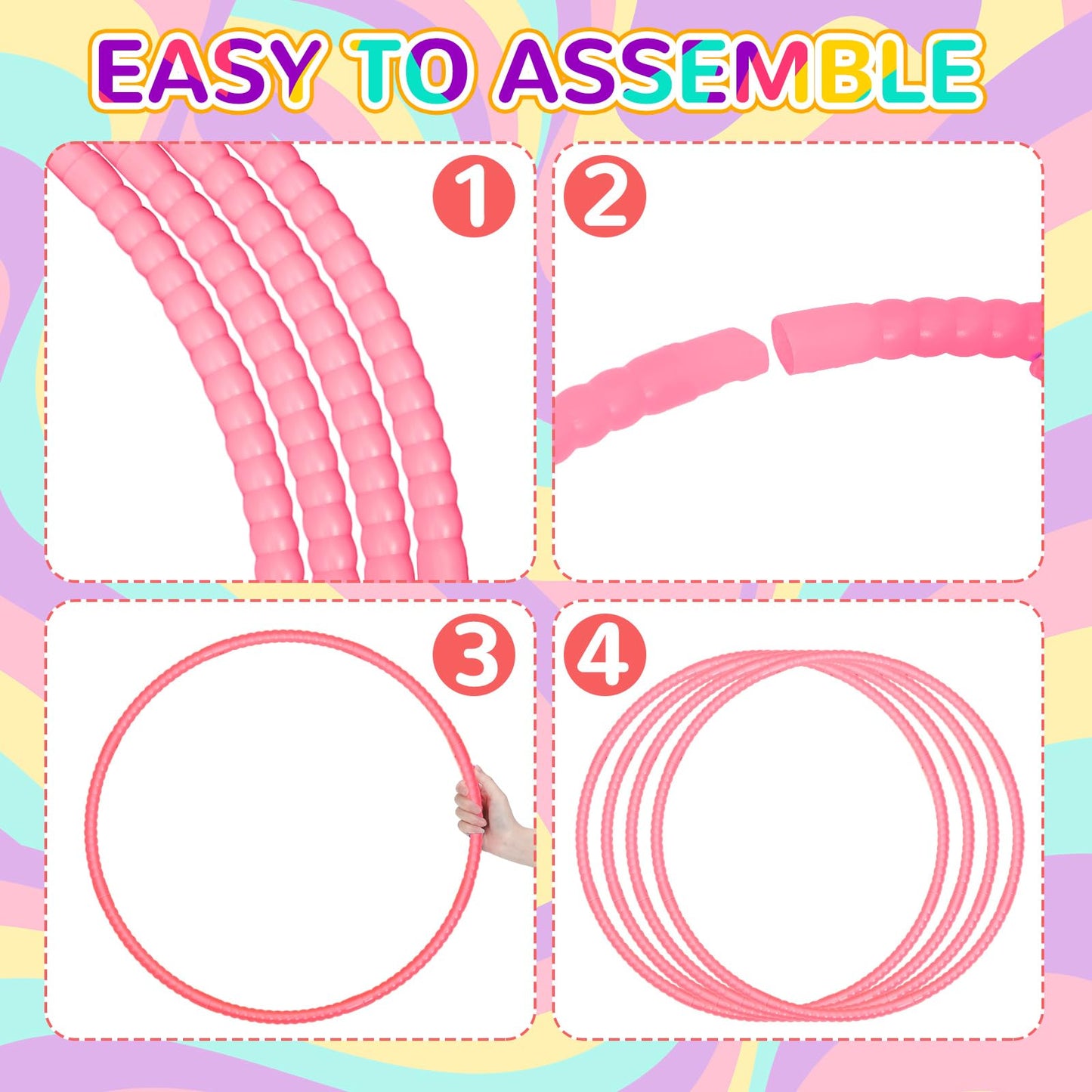 Shappy 6 Pcs Exercise Hoop Detachable Adjustable Plastic Toy Playground Toys Colored Hoop Circles for Teens Games Gymnastics Dog