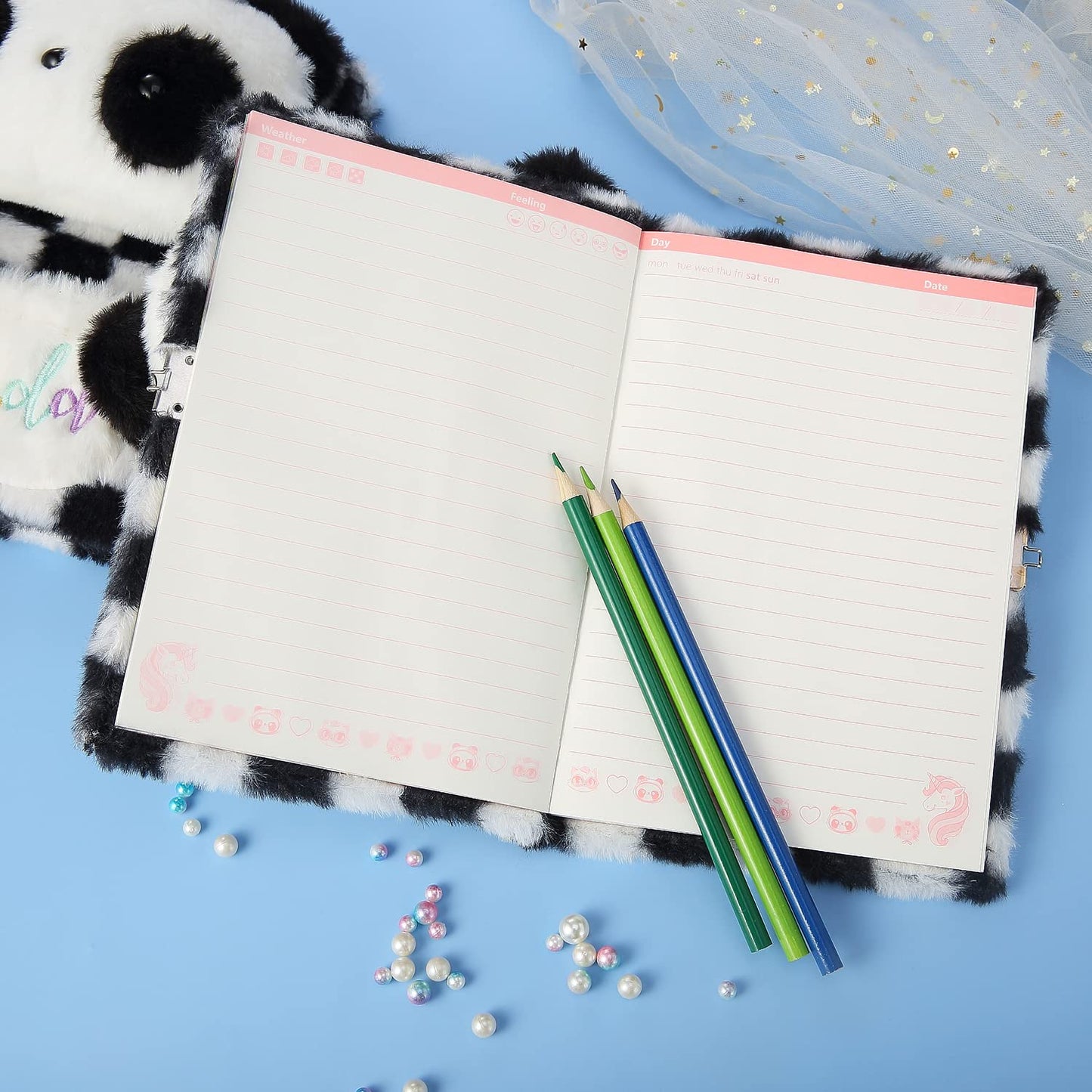 Yoytoo Panda Diary For Girls With Lock And Keys, Plush Panda Notebook Journal With 160 Pages For Writing Drawing, Birthday Gift For School Students Teens Kids