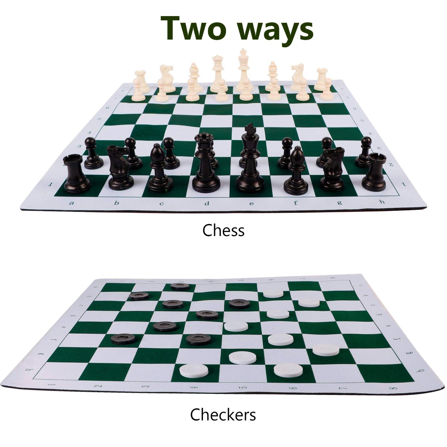 Juegoal 20" Portable Chess & Checkers Set - 2 in 1 Travel Board Game, Black, Rubber, Includes Extra Checker Pieces, Folding Design