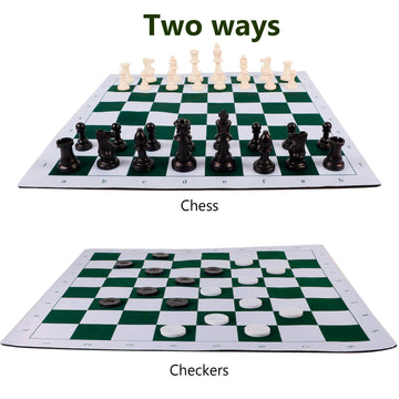 Juegoal 20" Portable Chess & Checkers Set - 2 in 1 Travel Board Game, Black, Rubber, Includes Extra Checker Pieces, Folding Design