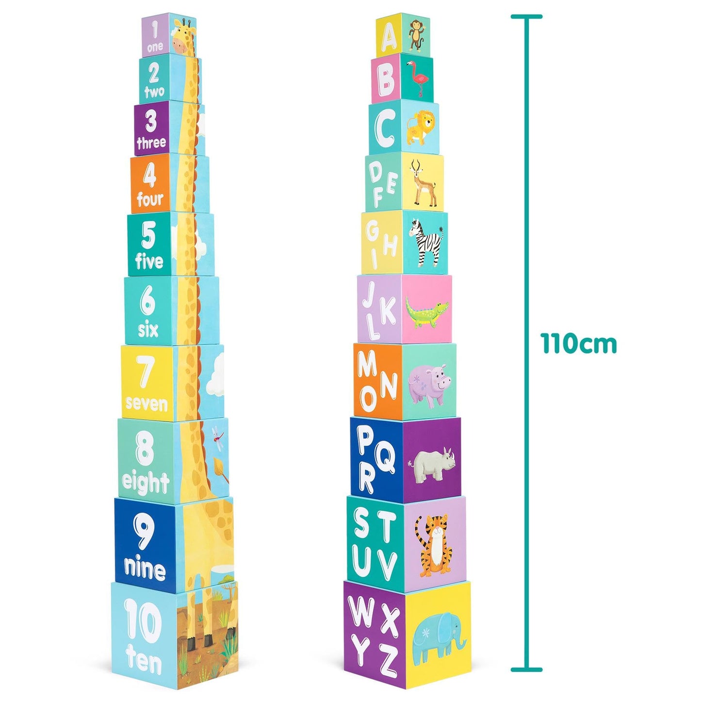 Boppi Baby Stacking Blocks Jungle Safari Animal Toys With Letters And Numbers, Montessori Cubes For Toddlers, Preschool Learning