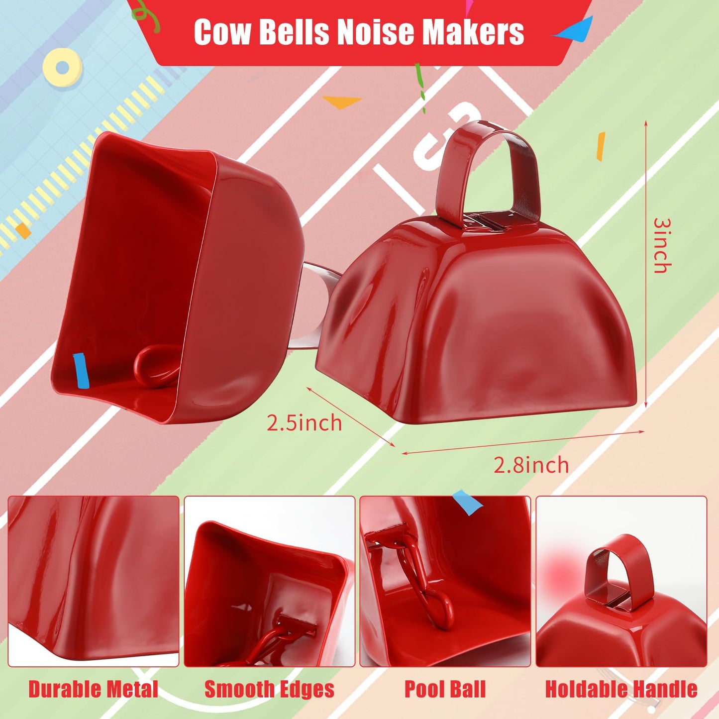 Jenaai 24 Pcs School Spirit Items Collapsible Stadium Horn Hand Clappers Metal Cowbells Team Cheering Spirit Accessories Noisema