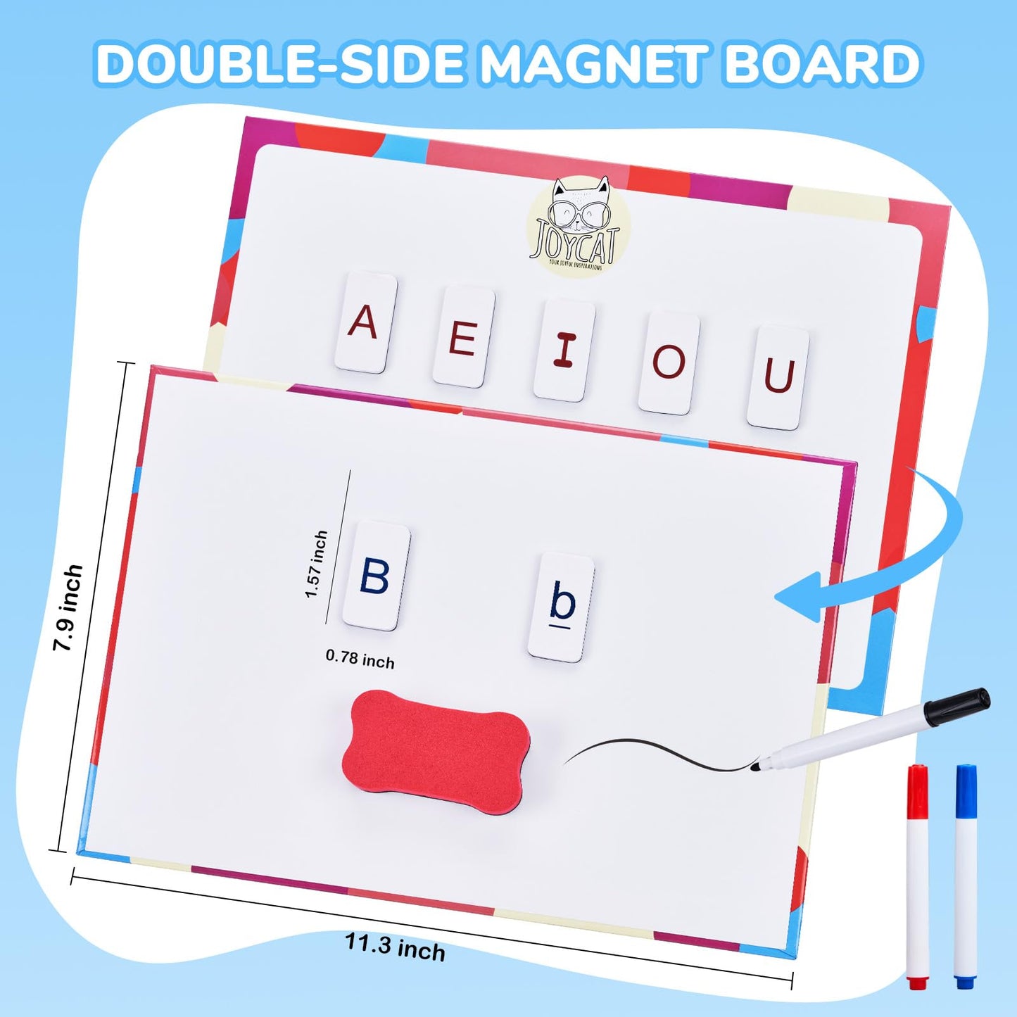 Classroom Magnetic Letter Tiles For Phonics And Spelling-Joycat 234 Foam Alphabet Tiles Magnetic Letters With Double-Side Magnet Board And Compartment Storage Case