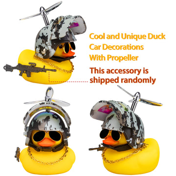 Wonuu Rubber Yellow Duck Car Ornaments Cool Duck Car Dashboard Decorations With Propeller Helmet Sunglasses (Digital Camo-Yellow G)
