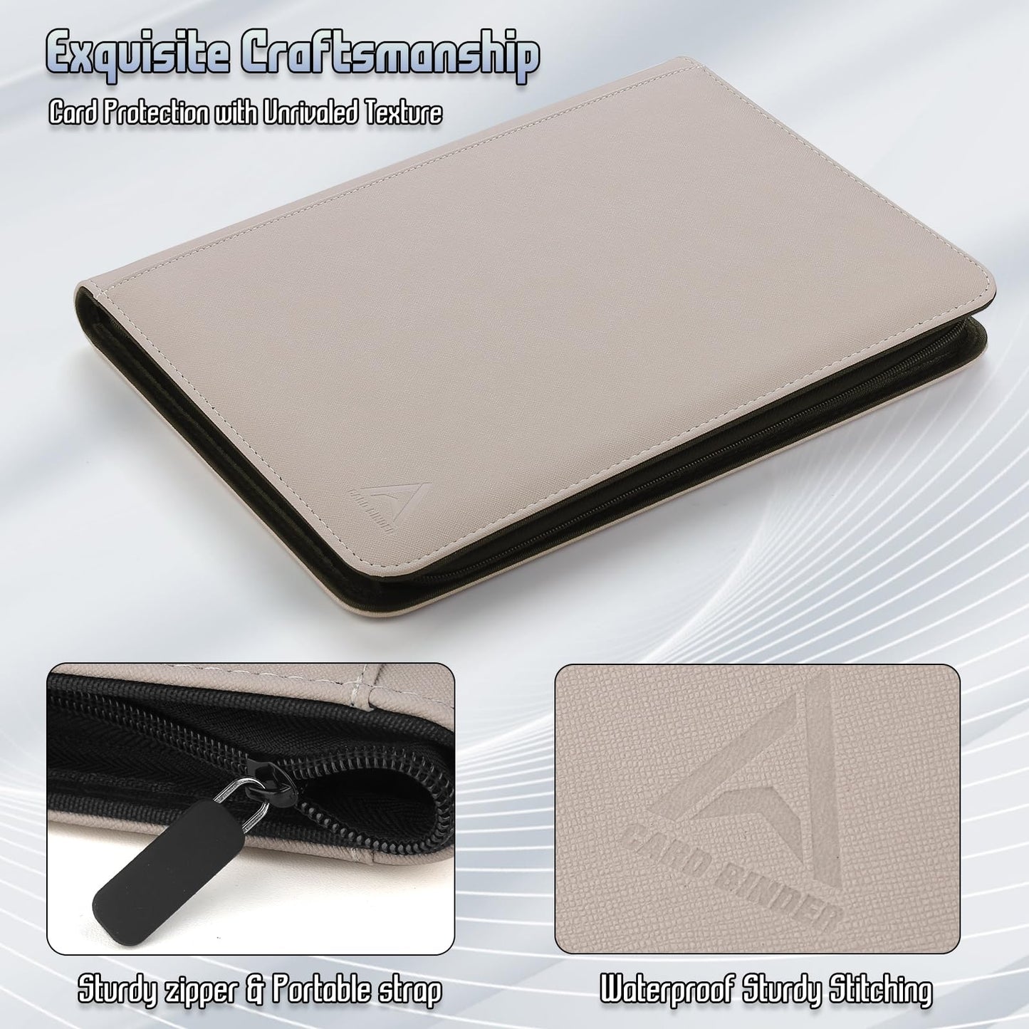 Arkeiliy Card Binder 9 Pocket  Double Sided Pockets Trading Card Binder with 30 Sleeves  enhanced Zip Trading Card Holder Collector Album Holds 540 MTG (white)