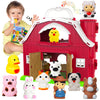Big Musical Red Barn Toy Farm Animal Finger Puppets for 1 2 3 4 5 Years Old, Animal Figures Playset with Farm Tails Baby Book, S