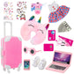 Zqdoll American 18 Inch Doll Clothes And Accessories - Doll Travel Suitcase Play Set Including Suitcase Doll Clothes, Shoes, Sunglasses, Camera, Unicorn Pillow, For 18 Inch Doll(No Doll)