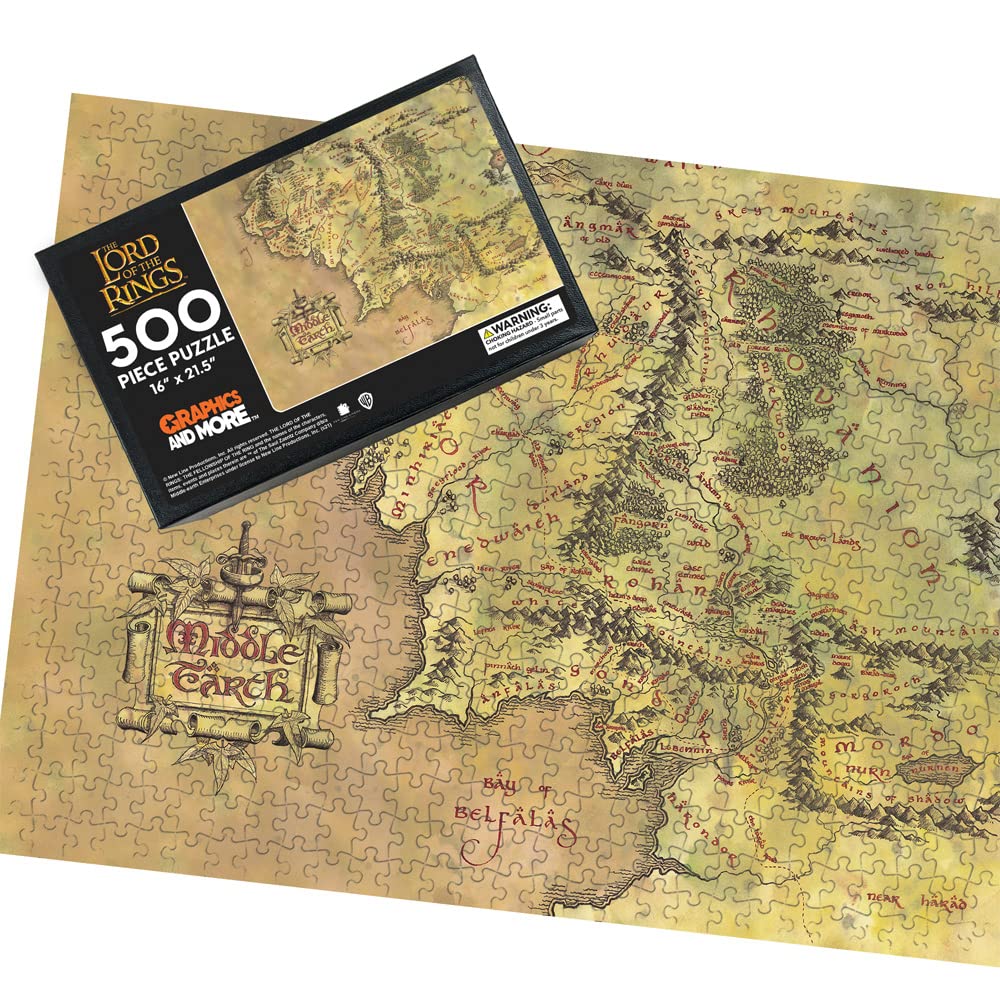 The Lord Of The Rings Middle Earth Map 500 Piece Jigsaw Puzzle For Adults, 16' L X 21.5' W