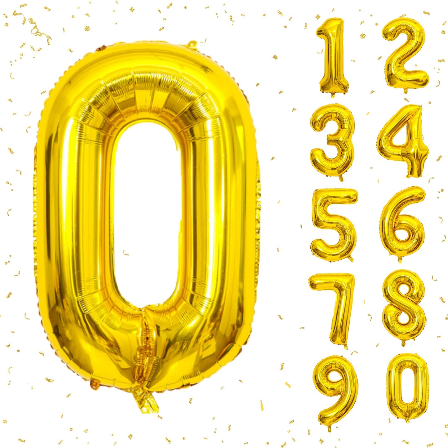Beeyaky 40 Inch Gold Number Balloon, Helium Mylar Foil, Number 0 for Birthday & Anniversary Decorations