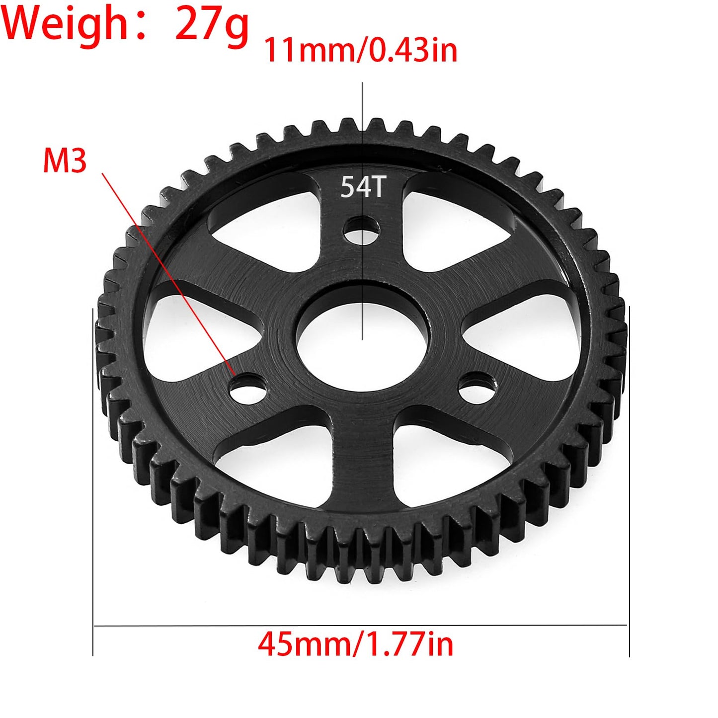 32P Spur Gear, 54T 0.8 Metric Pitch, Compatible With 32P, Hardened Steel 54 Tooth 0.8M Spur Main Gear For 1/10 Traxxas Ford Rust