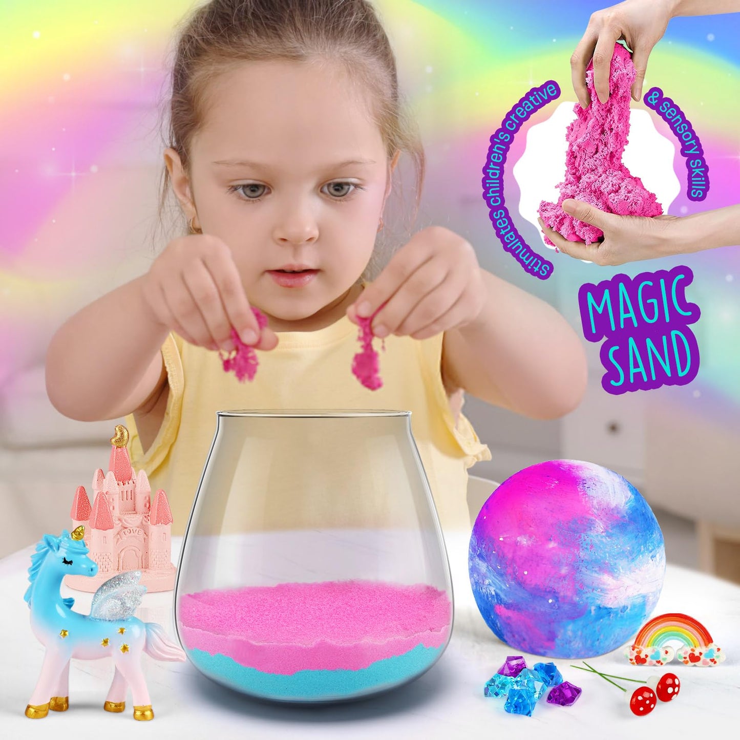 Unicorn Terrarium Gifts For Kids - Light Up Terrarium Crafts Kit With Diy Moon Lamp - Unicorn Toys For Girls - Arts And Crafts B