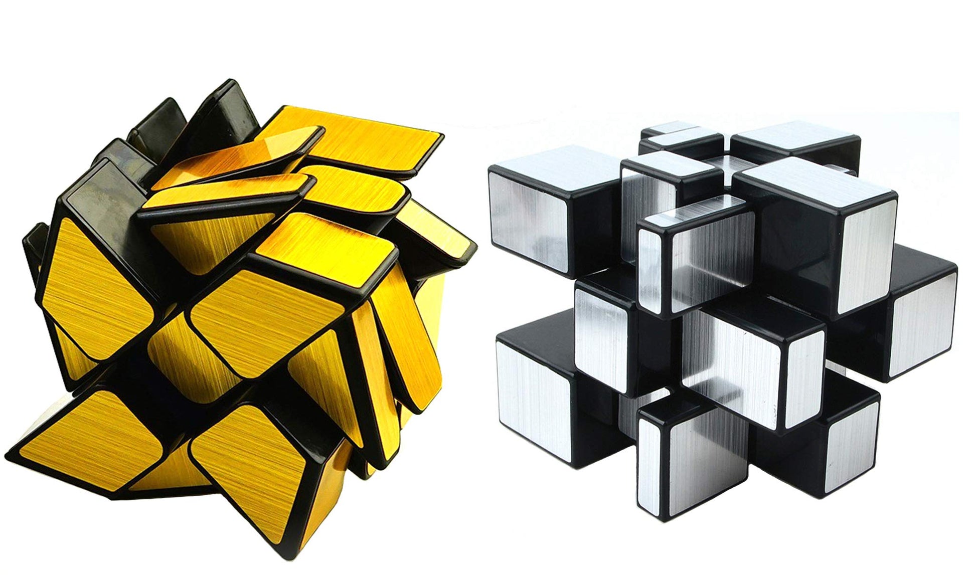 Tanch Mirror Speed Cube Set 2 Pack Of 3X3 Mirror Silver Cube And Gold Wheel Cube Twisty Skewb Magic Speedcubing Bundle Puzzle