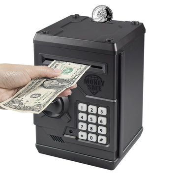 Cargooy Mini Atm Piggy Bank Atm Machine Best Gift For Kids,Electronic Code Piggy Bank Money Counter Safe Box Coin Bank For Boys Girls Password Lock Case (Dark Grey)
