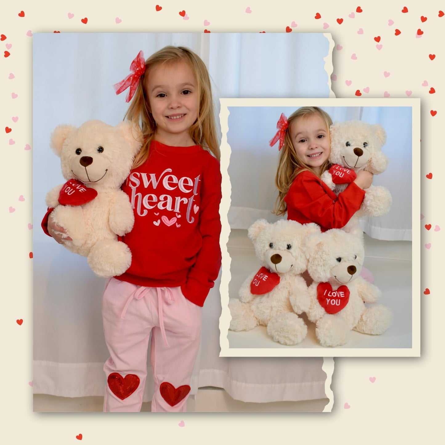 Maogolan Small Teddy Bear With Red Heart, I Love You Valentines Day Teddy Bear Stuffed Animal White,Velvet Red Heart Valentines