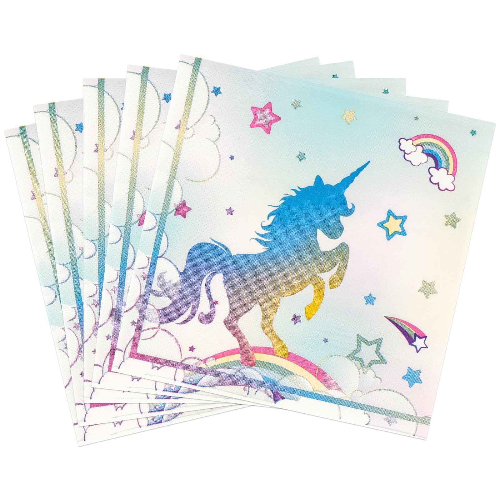 Wernnsai 50Pcs Unicorn Paper Napkins - Unicorn Birthday Party Supplies Disposable Rainbow Dinner Napkins Neon Unicorn Tableware For Kids Girls Princess Fantasy Themed Party