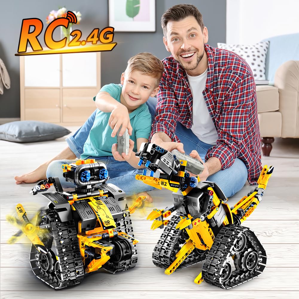 INSOON 520 PCS Robot Toys Building Set - App & Remote Control, 5-in-1 RC Wall Robot, Dinosaur, Plastic, Yellow, Model 8039, Gift for Kids 6