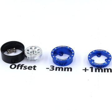 HOBBYSOUL Adjustable Offset RC 1.0 Wheels and Tires, 1/24 Tires & Heavy 1.0 Beadlock Wheels Blue Silver for 1:24 RC Crawler Axia