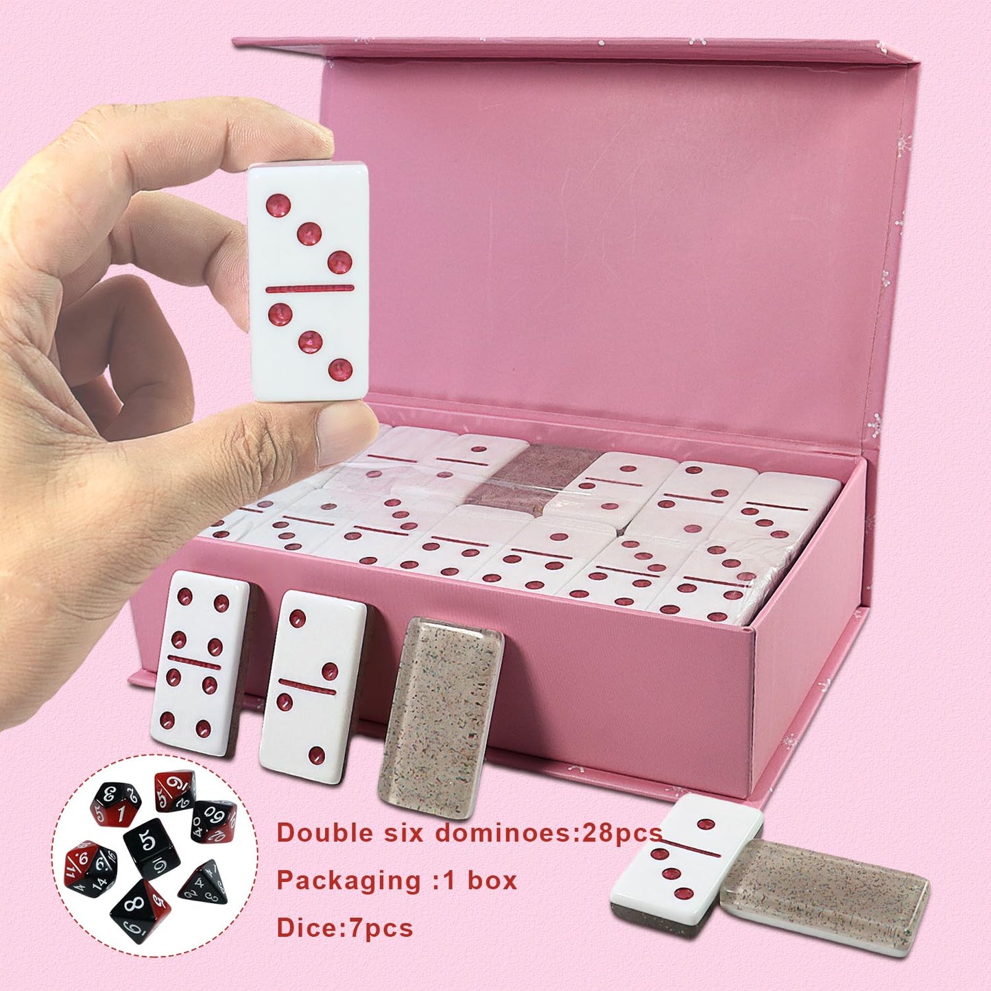 Idtq Dominoes Set For Adults, Double 6 Dominos Game Set With 28 Domino Tiles Double With Upscale Gift Boxes -7 Polyhedral Dice -