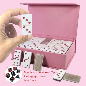 Idtq Dominoes Set For Adults, Double 6 Dominos Game Set With 28 Domino Tiles Double With Upscale Gift Boxes -7 Polyhedral Dice -