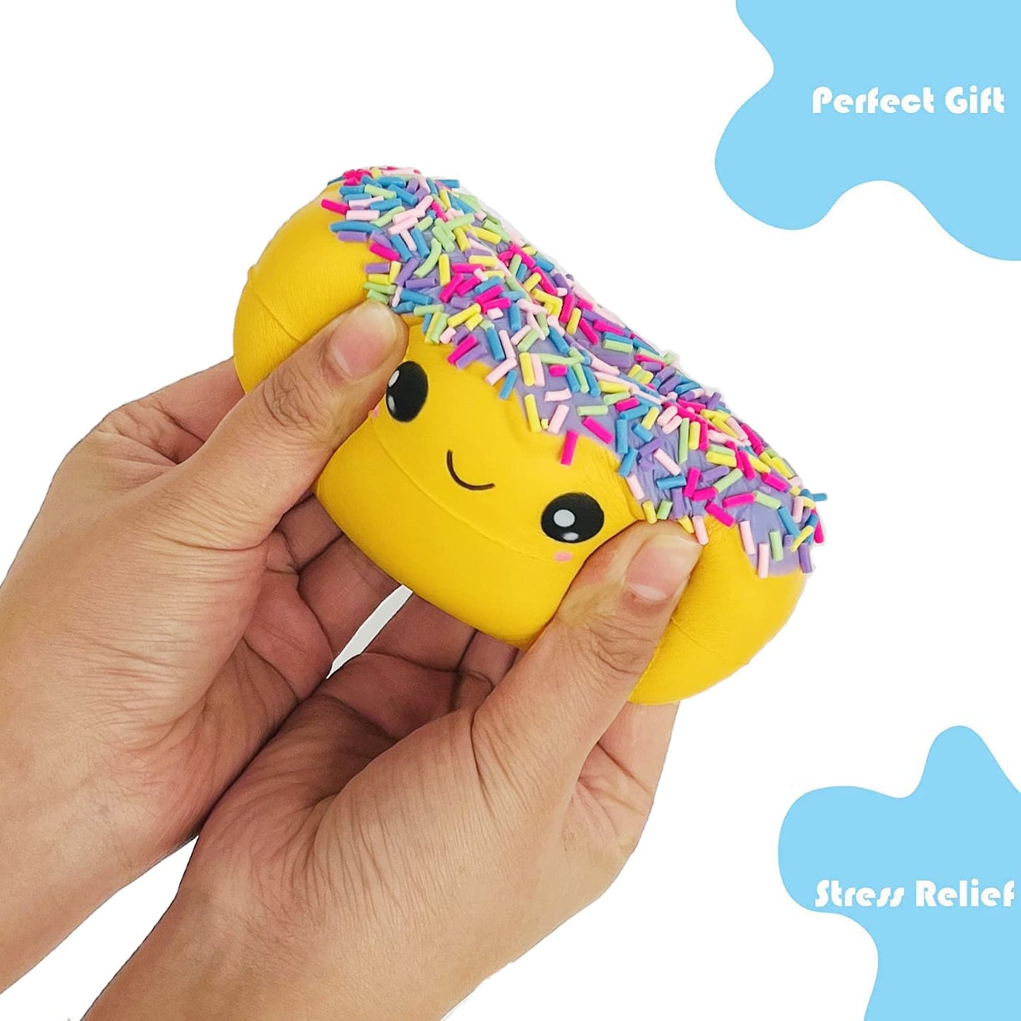 funnysquee Rainbow Donut Squishy Toy  Slow Rising  Stress Relief  Fun  and Cute Plaything Perfect for Birthday Gift and Decoration