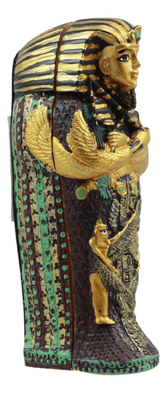 Gifts & Decor Ebros Egyptian King Tutankhamun Pharaoh Sarcophagus Coffin With Mummy Figurine Set 4' Long Egyptian Pharaoh Tombstone Historical Sculpture