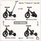 KRIDDO 4-in-1 Kids Tricycle for 1.5 to 3 Yea Old with Parent Steering Push Handle, 12 Inch Front Wheel Trike, Toddler Balance Bi