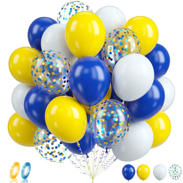 Biapian Yellow Blue Balloons, 60Pcs Blue Yellow White Balloons, 12Inch Blue Gold Confetti Balloons Dark Blue Latex Balloon Heliu
