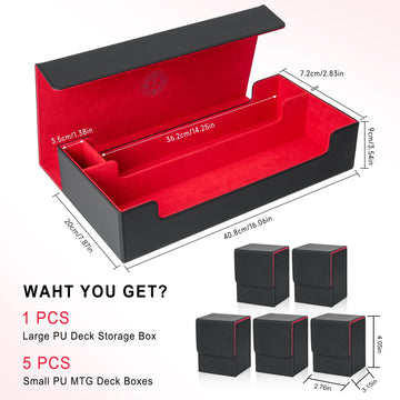 LEFORZ 6 in1 Card Deck Box Set X-Large enhanced Card Game Deck Storage Box with 5 Small Card Deck Case Compatible with MTG/TCG/Yugioh/Magic/Commander(Black&Red)