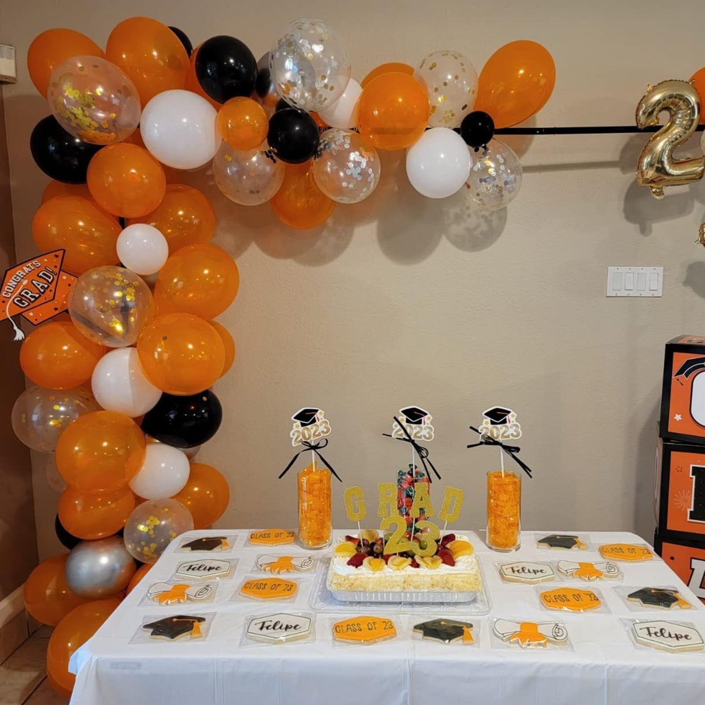Orange Black Balloons Orange White Sliver Balloons Graduation Decorations 60Pcs 12Inch Metallic Silver Confetti Latex Balloon Fo
