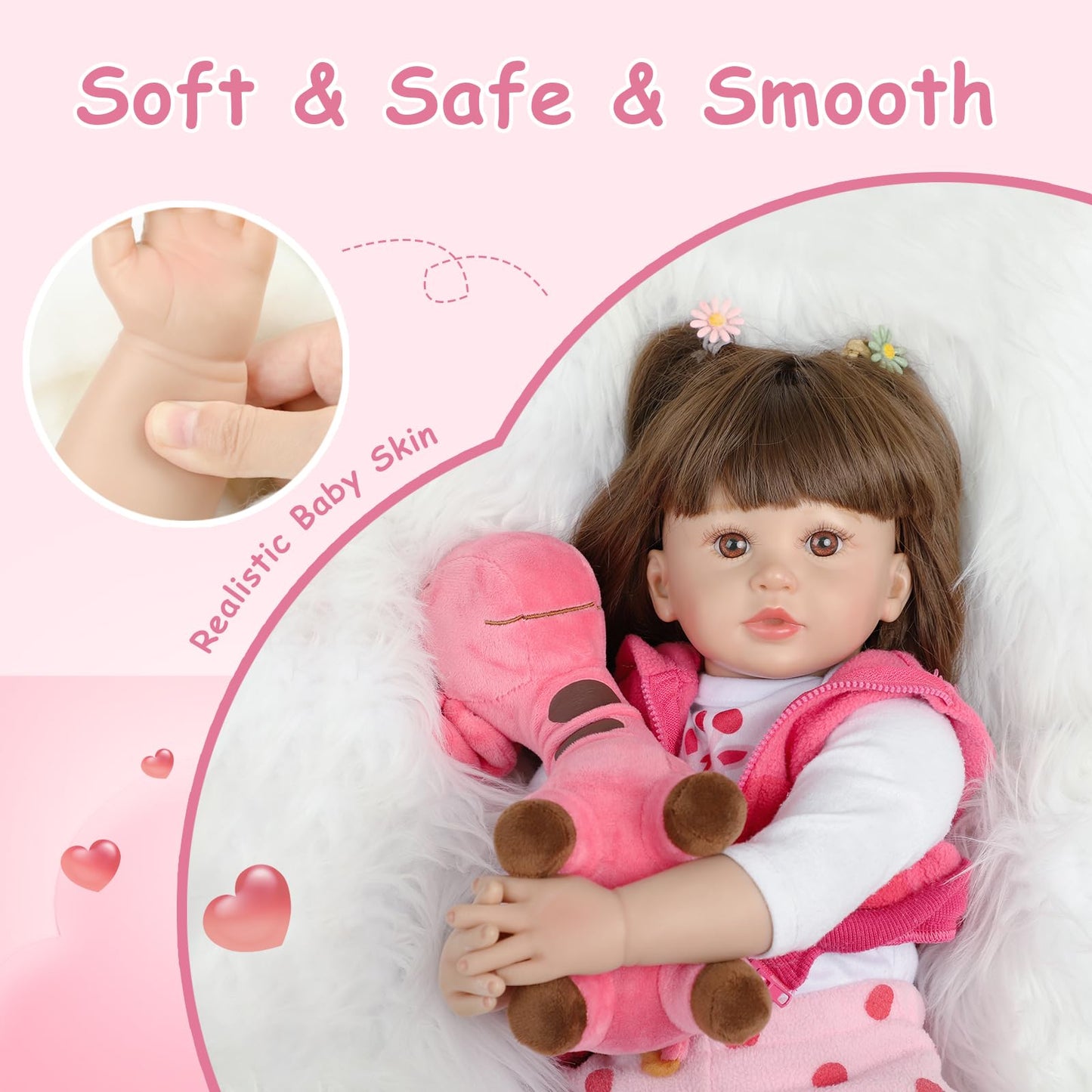 Reborn Baby Dolls 24 Inch - Realistic Baby Doll Toddler Girl With Long Hair Weighted Lifelike Baby Vinyl Limbs & Soft Cloth Body